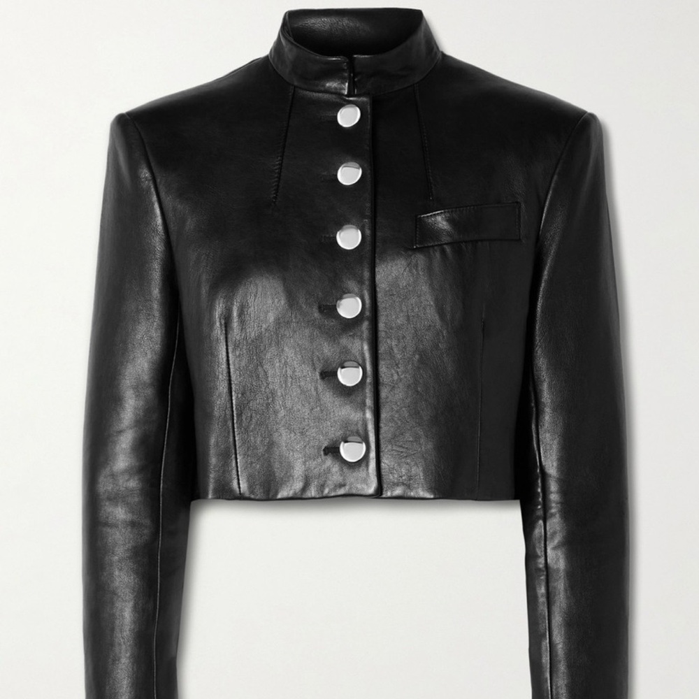 KHAITE Black Leather Samuelson Button-Up Jacket